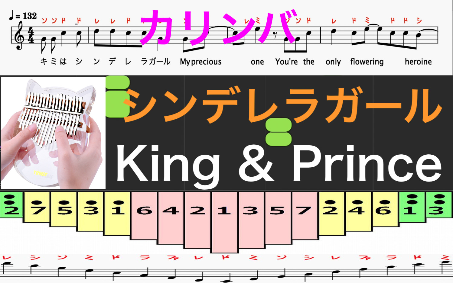 シンデレラガール King & Prince キンプリ 平野紫耀出演 TBS系火曜ドラマ『花のち晴れ〜花男 Next Season〜』主題歌 カリンバ 楽譜 見るだけで演奏出来る 簡単 無料 歌詞付き ドレミ音符読み方ふりがな譜表付き 楽譜画像 楽器練習用 カリンバピアノオカリナサックス ...
